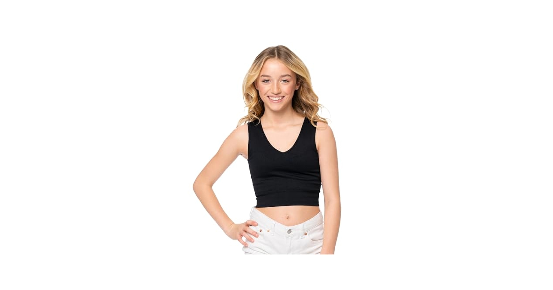 Amazon.com: Malibu Sugar Girl V Neck Banded Bottom Tank Top