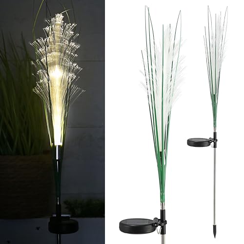 Piquet de jardin solaire LED - Herbe de la pampa - 10 x 72 x 6 cm - Blanc chaud - En acier inoxydable et plastique - Interrupteur marche/arrêt
