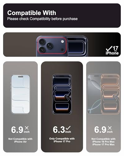 Image of Affix 2 Pack for iPhone 17 Pro Full Coverage Tempered Glass, Screen Protector Guard with Easy Fix Installation Tool, 9H Hardness Shatterproof, HD Clear Scratch Resistant