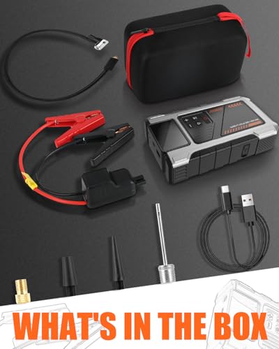 Eigotrav 6000A Jump Starter Power Pack with 150 PSI Air Compressor, 12V Car Jump Starter Power Bank(Up to 7.5L Gas/6L Diesel), Car Battery Booster with LCD Display, LED Light, Silver - Image 6