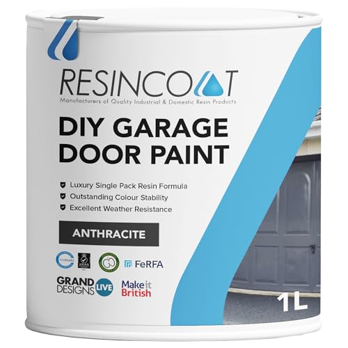 Resincoat Garage Door Paint, Quick Drying Metal Paint, Suitable for UPVC, Metal, Aluminium & Wood, Exterior & Interior, Tough Weather Protection, Rust Resistant, UK Manufactured, 1L (Anthracite)