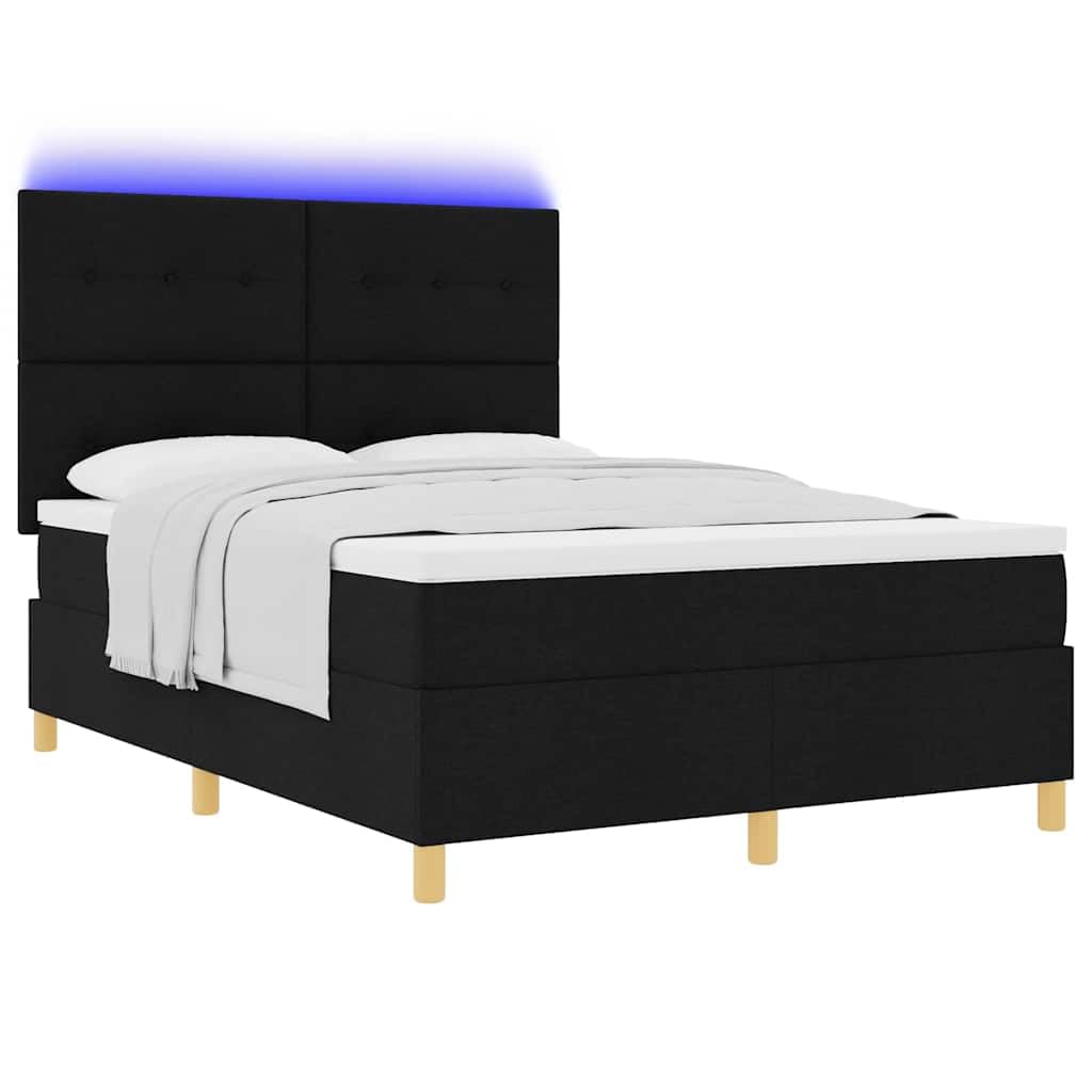 z oświetleniem LED nowoczesne do sypialni podstawowe czarne 160x200 cm | Łóżko 160x200 cm z materacem kieszeniowym i LED RGB Czarny Tkanina Nowoczesne