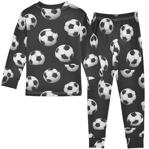Pigsaly Pajama Set 2 Piece Soccer Balls Black Pajama Sets Long Sleeve Pjs Sleepwear 3T2