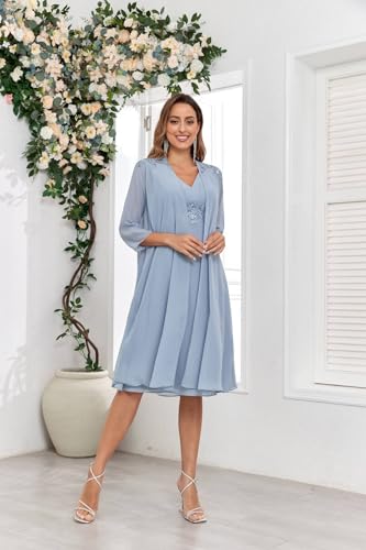 BONOYUER 2 Piece Mother of The Bride Dresses for Wedding with Jacket Lace Applique Formal Wedding Guest Dress2