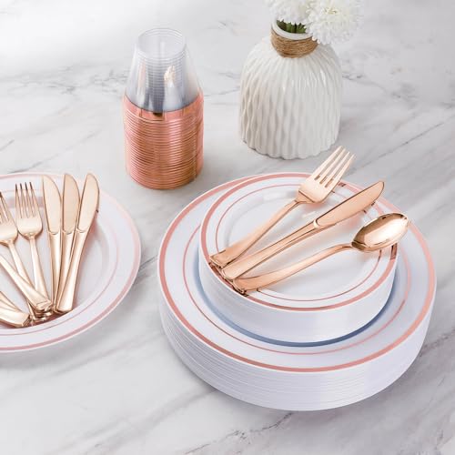 Goodluck 150PCS Rose Gold Plastic Silverware, Rose Gold Utensil Disposable, Plastic Cutlery Set of 50 Forks, 50 Spoons, 50 Knives for Wedding, Party, Valentines by Goodluck - Image 6