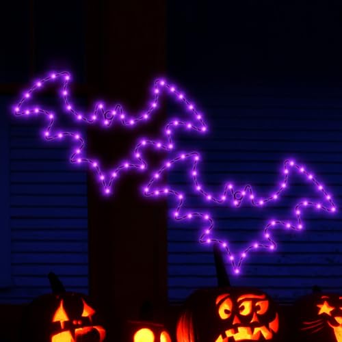 Halloween Decorations 2 Pack Bat Window Lights 8 Modes Battery Operated Halloween Lights with Timer Waterproof Window Silhouette Light for Indoor Window Door Yard Party Decor