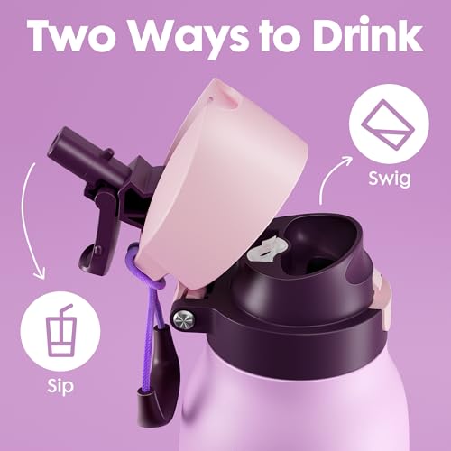 Image of Meoky 24 oz Stainless Steel Slim Water Bottle: Leak Proof Locking Lid, 2-in-1 Straw and Spout, 24 Hours Cold, Top Handle, BPA Free, Insulated Water Bottle for Women Sports Travel Gym, Lavender