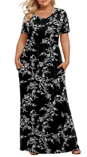 Image of LONGYUAN Women's Plus Size Maxi Dresses Summer Short Sleeve Casual Long Dress 2026 XL-6XL