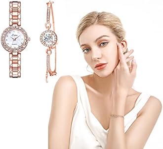 Womens Watch Gifts Set with Bracelet Rose Gold for Lady Female Elegant Luxury Wrist Watches Ladies Stylish Bracelet Watches