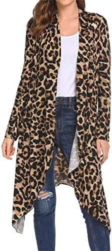 Meaneor Leopard Women Long Cardigan Casual Long Sleeve Asymmetric Lightweight Long Open Front Duster Leapord-Print S