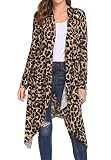 Meaneor Leopard Women Long Cardigan Casual Long Sleeve Asymmetric Lightweight Long Open Front Duster