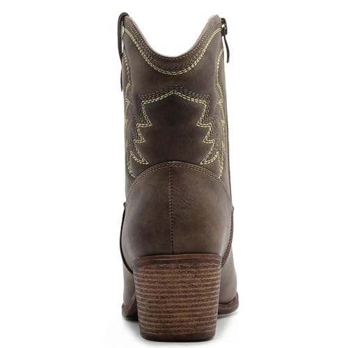 Image of GLOBALWIN Women's Cowgirl Boots Ankle Brown Cowboy Boots With Embroidered Stitching Low Heel Comfortable Western Boots For Country Outfits