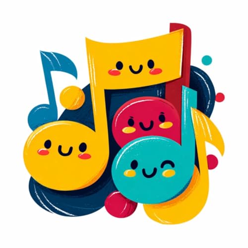 Image of Cute Music Notes Wall Sticker | Cartoon Musical Notes Self Adhesive Wall Decal for Kids Room, Nursery, Music Room & Playroom Decoration