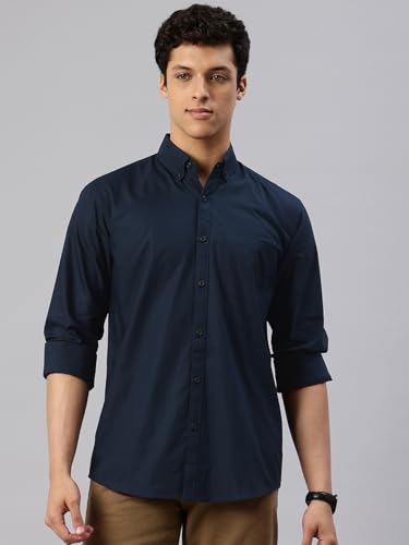 Image of Majestic Man Men's Solid Pure Cotton Casual Shirt - Slim Fit | Full Sleeves | Soft & Breathable Fabric