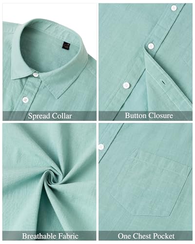 Image of J.VER Mens Linen Shirt Short Sleeve Button Down Casual Summer Shirts | Cotton Linen, Untucked, Big Tall, from Beach Camp Vacation, Cruise Fishing, Work Office, to Wedding Party Family, with Pocket