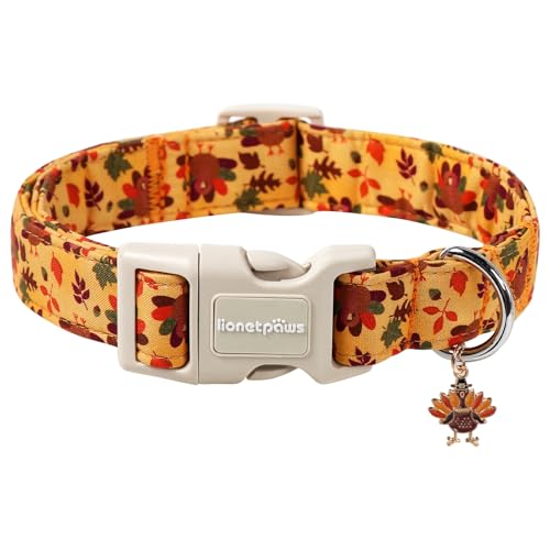 Lionet Paws Thanksgivng Day Dog Collar- Cute Yellow Turkey Dog Collars with Plastic Buckle and Turkey Pendant Light Adjustable Dog Collars for Small Medium Dogs