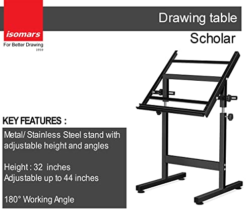 Image of Isomars Drawing & Drafting Table - Scholar (Without Board) Drafting Table Stand with Adjustable Height and Angles, Ideal for Architects, Engineers, Designers & Artists Students and Professionals