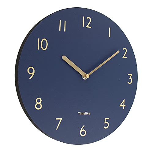 Timelike Silent & Non-Ticking Wall Clock PU Leather Decorative Wall Clock Round 12" (Retro Leather - Navy) - Image 3