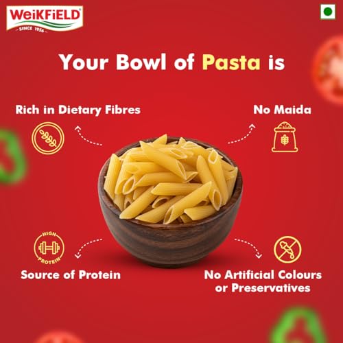 Image of Weikfield Penne Pasta 1Kg Pouch | Healthy Pasta Made With 100% Durum Wheat Semolina | No Maida | Rich in Protein & Fibre | Non Sticky | 100% Vegetarian