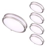 OSTWIN 12-inch Small size LED Ceiling Light Fixture Flush Mount, Dimmable, Round 15 Watt (75W Repl) 5000K Daylight, 1050 Lm, Nickel Finish with Acrylic shade (4 Pack) UL and ENERGY STAR listed