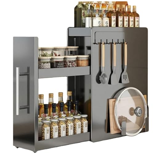 Estante para especias, almacenamiento vertical deslizante para condimentos de cocina, organizador de cajones de metal resistente, negro, 11,5 x 35 x 46 cm
