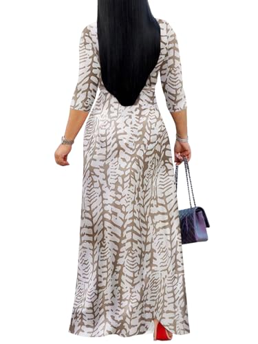 Image of Yajedo Womens Casual Summer Maxi Dress Plus Size Sexy Wrap V Neck 3 /4 Sleeve Sundress with Pockets