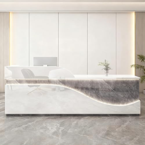 Ddasam レジカウンター 受付カウンター 木製 ロック可能 引出し収納付き 大容量 法人様向け フロントデスク 企業受付 店舗レジ 美容室 アパレルショップ 防塵 配線穴 モダン(460x60x100cm)