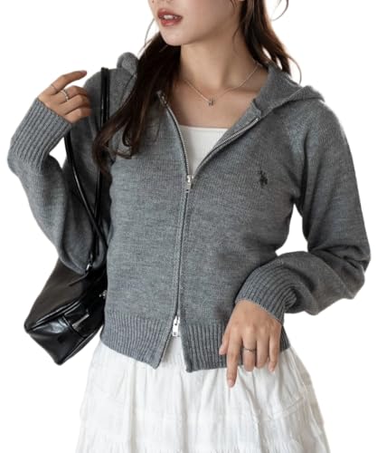 [ウィゴー] 別注 USPOLO ダブルジップ ニット パーカー トップス 服 ガーリー カジュアル ワンポイント 秋服 冬服 ギフト プレゼント レディース F グレー