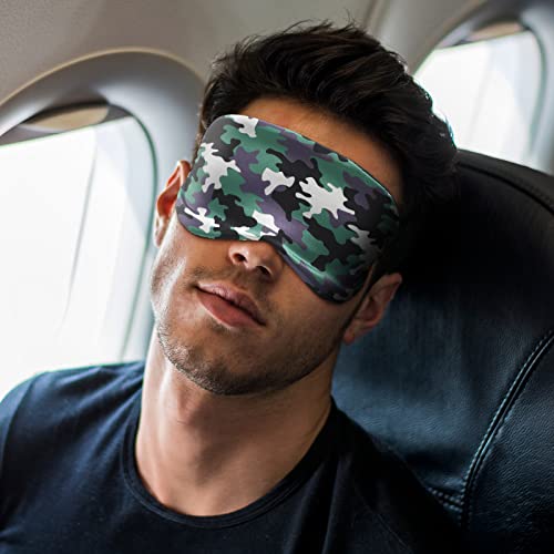 4 Pieces Camo Boys Sleep Mask Soft Sleeping Eye Masks For Kids Comfortable Artificial Silk Sleeping Masks With Elastic Straps For Sleeping Blocking Light For Men Women, 4 Colors #TOP5
