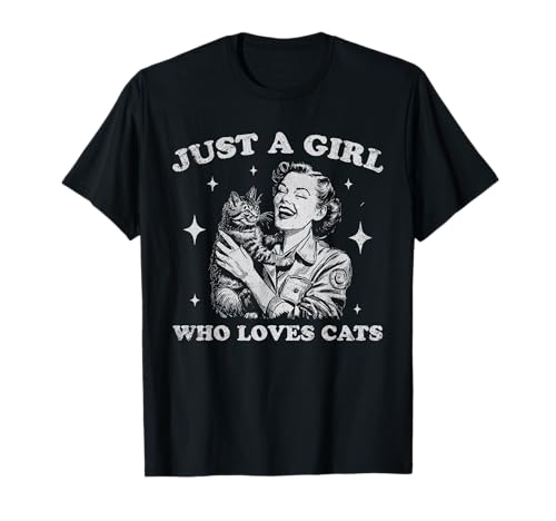 Just A Girl Who Loves Cats - Design retrò per amanti dei gatti Maglietta