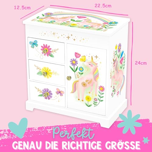 Musikalisches Prinzessin-Schmuckkästchen für Mädchen - Kinder Spieluhr mit Spiegel, Prinzessin Geschenke für kleine Mädchen Geburtstag, Schmuckkästchen für Alter 3-10 - 22,9 x 12,7 x 23,5 cm, Weiß