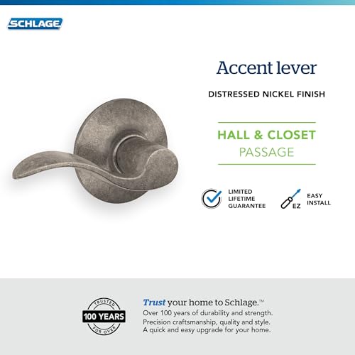 Image of SCHLAGE Accent Lever Hall and Closet Lock in Distressed Nickel