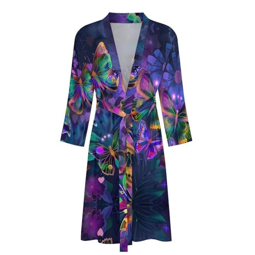 Colorful Butterflies Flowers Funny Men's Robe Soft Lightweight Bathrobe Long-sleeve Spa Robes4