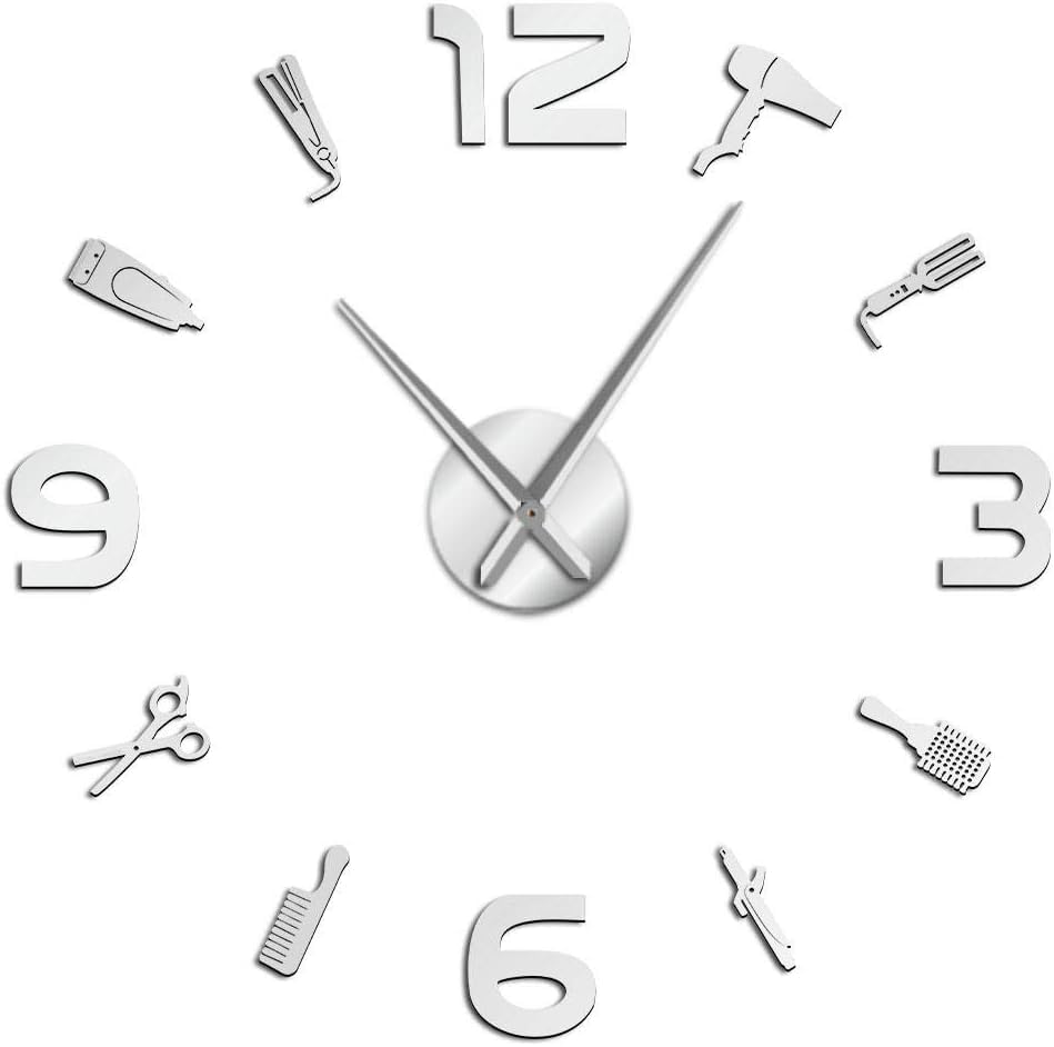 Horloge murale barbier acrylique miroir doré de 120 cm pour salon de coiffure