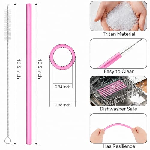 Image of Replacement Straws Compatible with 30 oz Stanley Quencher Tumbler, 10.5 Inch Clear Reusable Straws, Drinking Cup Accessories, Dark Pink-6 Pack