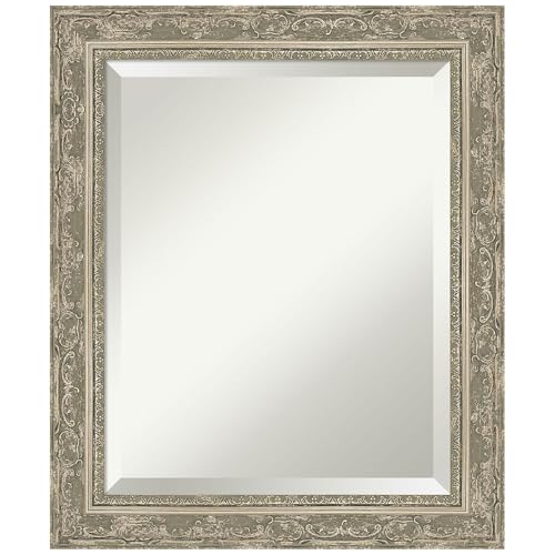 Amanti Art Silver Bathroom Mirror for Over Sink, 24x20 Filigree Silver Rectangle Vanity Mirror, Small Traditional Frame, Hangs Horizonally and Vertically, Bathroom Wall Decor, Beveled Edge