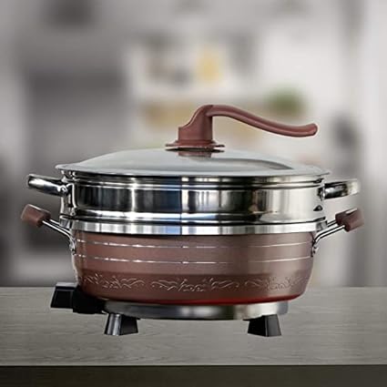 REPLEX Electric Hot Pot Multi-Function Non Stick Frying Hot Pot Smokeless Pot with Steamer Ceramic Coating Power Electric Cooker with Lid Heat Frying Pan - Steaming Hot Pot Cooking for Kitchen