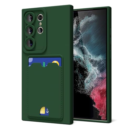 oakxco for Samsung Galaxy S22 Ultra Case with Card Holder, Cute Silicone Wallet Phone Case with Credit Card Slot, Soft Rubber Thin Slim Purse for Women Men with Camera Cover Protection, Dark Green