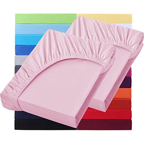 npluseins klassisches Jersey Spannbetttuch - erhältlich in 34 modernen Farben und 6 verschiedenen Größen - 100% Baumwolle, 90-100 x 200 cm, rosa 3 NatureMark Basic 2er Set Jersey Spannbettlaken 90 x 190 cm - 100 x 200 cm - 25 cm Steg - 100x200cm Spannbetttuch - 100% Baumwolle , Rosa
