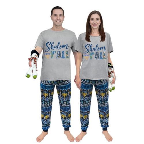 LamHeney Shalom Yall Hanukkah Holiday Short Family Matching Pajamas Sets For Adults(3XL,Women)