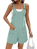 Ekoauer Short Overalls Women Ribbed Knit Loose Romper Sleeveless Beach Maternity Clothes with Side Pocket Plus Size Light Green XXL