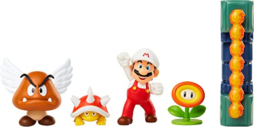 Nintendo Super Mario Lava Castle 2.5" Figure Diorama Play Set, Includes: Fire Mario, Spiny, & para Goomba, Mechanical Spinning Fireballs, Block & Fire Flower - image 2