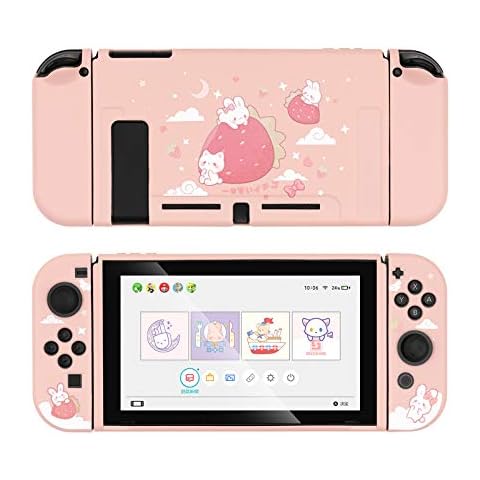 GeekShare Protective Case for Switch, Soft TPU Slim Case Cover Compatible with Nintendo Switch Console and Joy-Con (Strawberry Bunny) Cover