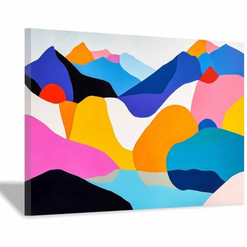 Tableau géométrique coloré paysage abstrait bleu œuvre encadrée dortoir