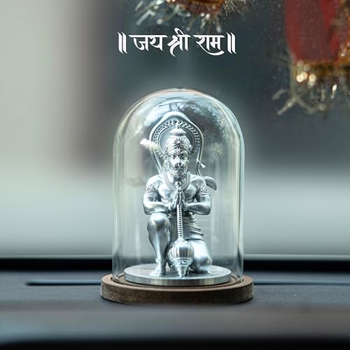 Image of Hanuman Idol for Car Dashboard Resin Pavan Putra Idol | Sankat Mochan Hanuman Statue | Bajrangbali Murti for Homedecor & Pooja, Festival Gifting Decorative Showpiece (Silver 90 mm)