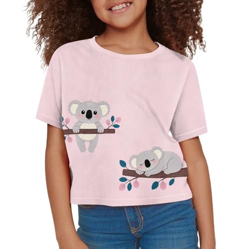 Image of Girls Fashion Crewneck Tee Shirts Casual Short Sleeve Crop Top Summer Outfits 5-14 Year