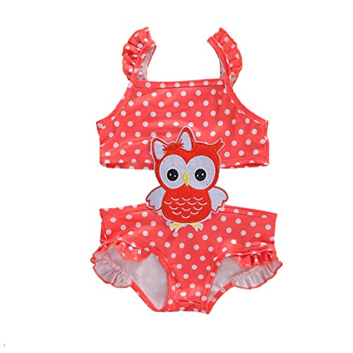 Cute Toddler Kids Baby Girl Ruffle One-Piece Swimsuit Animal Swimwear Dot Striped Bathing Suit Bikini Beachwear (Owl, 18-24 Months)