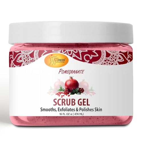 SPA REDI – Exfoliating Scrub Pumice Gel, Pomegranate, 16 oz - Manicure, Pedicure and Body Exfoliator Infused with Hyaluronic Acid, Amino Acids, Panthenol and Comfrey Extract