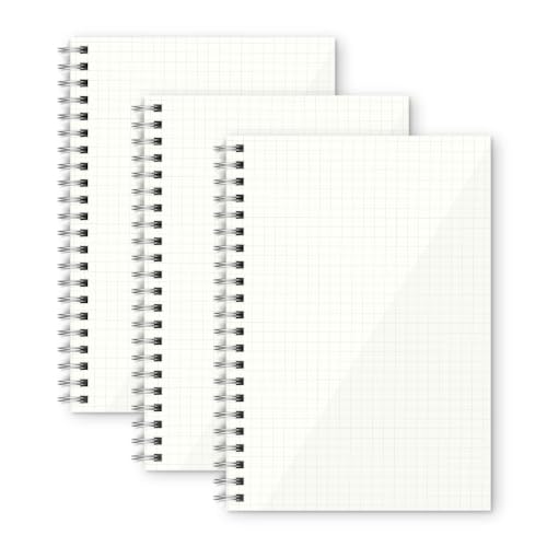 Image of PaperO A5 Square Grid Notebook Set of 3 | 100 Pages (Each), 100 GSM Natural Shade Paper | A5 Graph Spiral Notebook 14.5 x 21 cm | Acid-Free, Durable Binding | Transparent Cover Grid Book