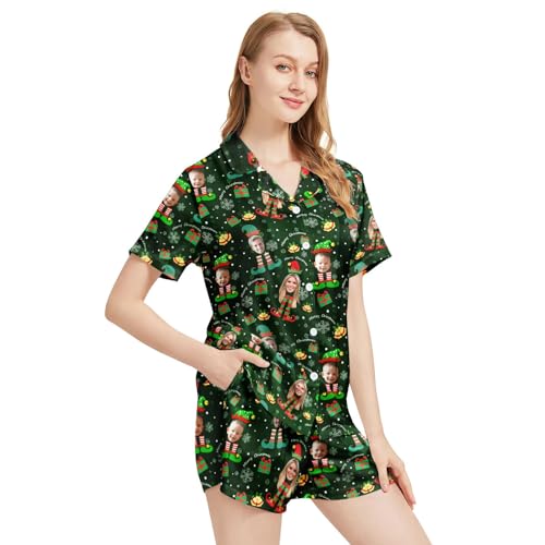 Image of Funny Satin Pajamas Set for Women Button Down Sleepwear Print Pjs Set 2 Piece Short Sleeve Loungewear Gift for Women